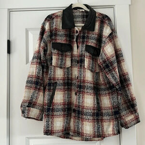 Plaid jacket w/leather details